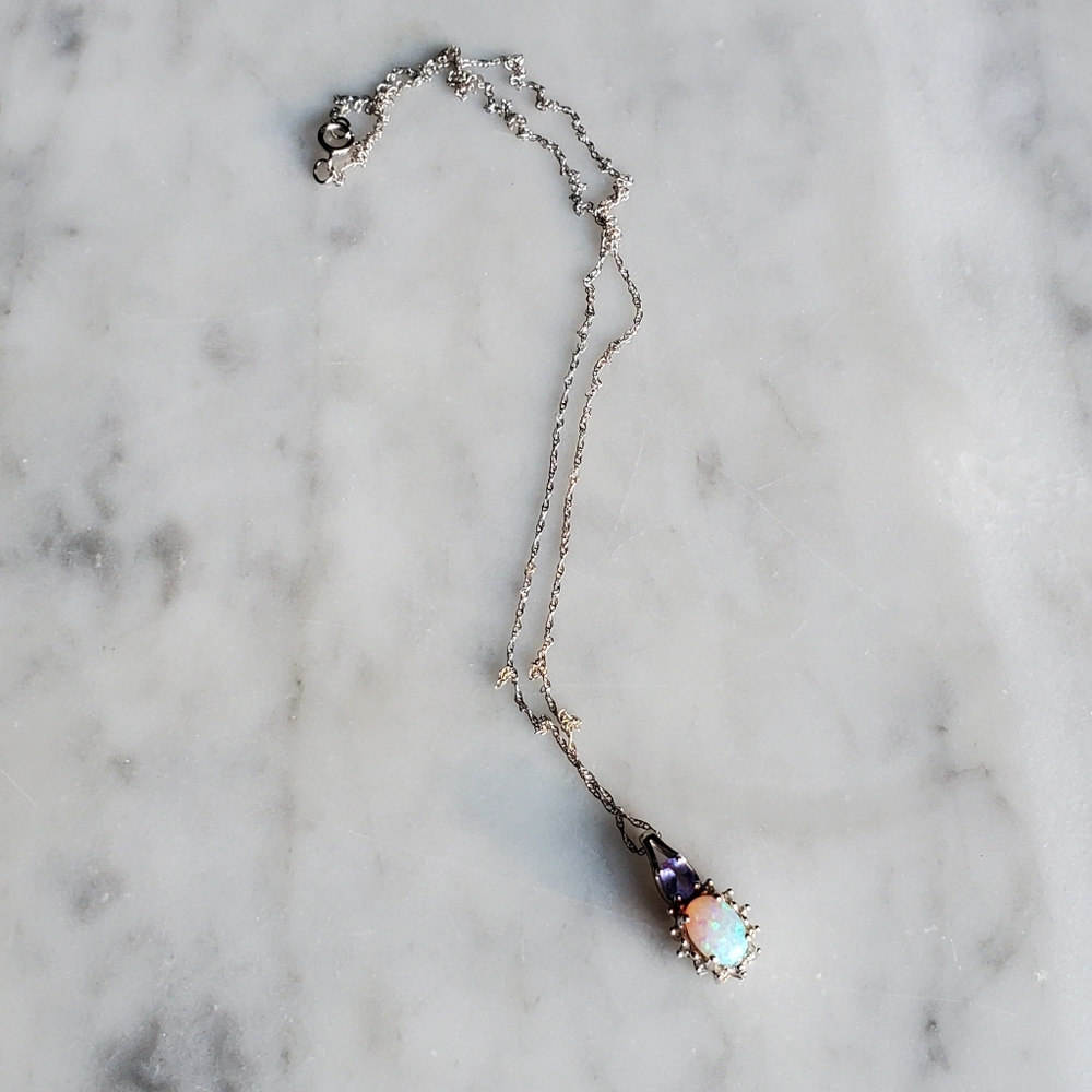 UNIQUE OPAL & AMETHYST PENDANT SILVER NECKLACE